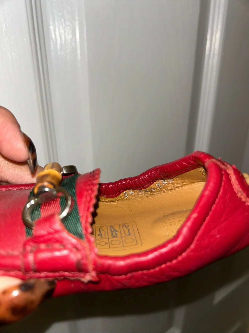 Gucci Red Leather Bamboo Bit Slip-On Loafers